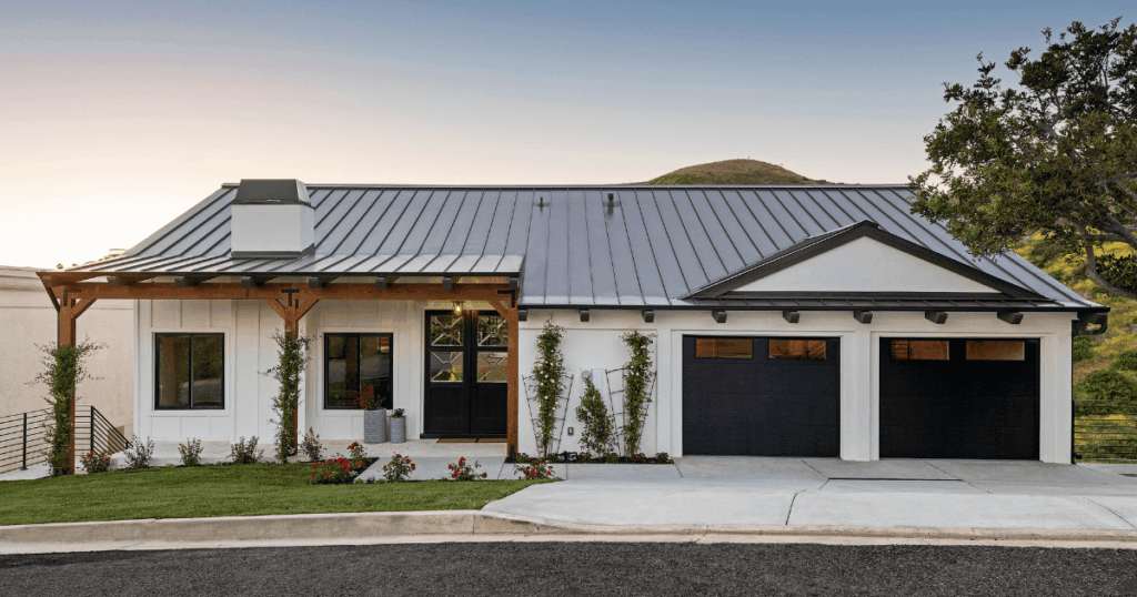 Home with Window Replacement in Indiana. Home with modern black windows.
