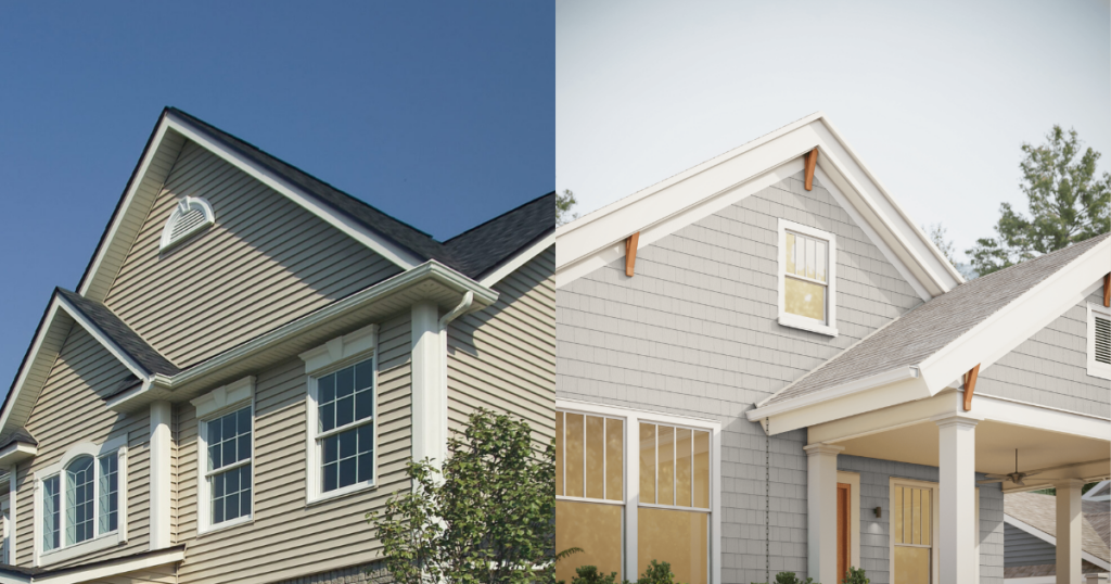 vinyl siding vs fiber cement siding comparison on two home exteriors