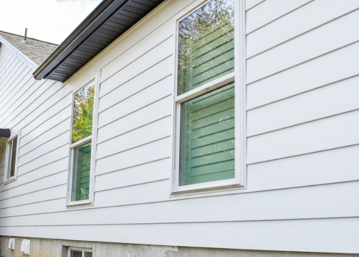 Back of home view with white siding replacement in Brigham City, Utah