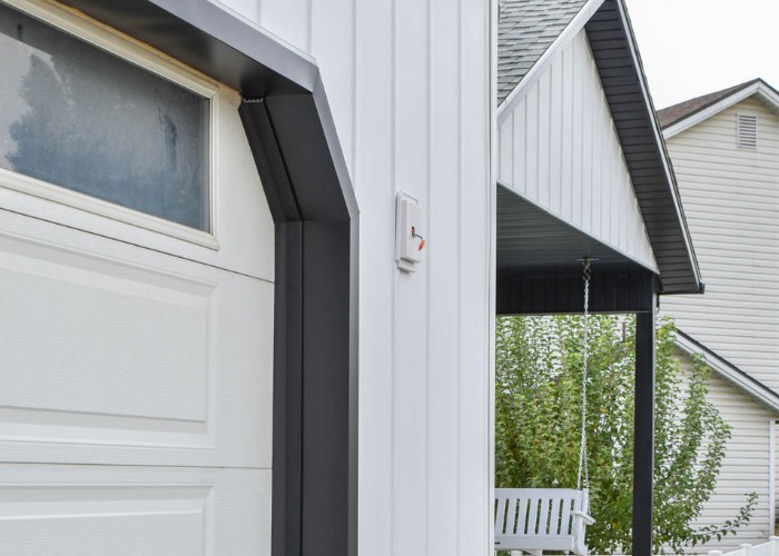 Siding and fascia detail on side elevation of home in Brigham City, Utah