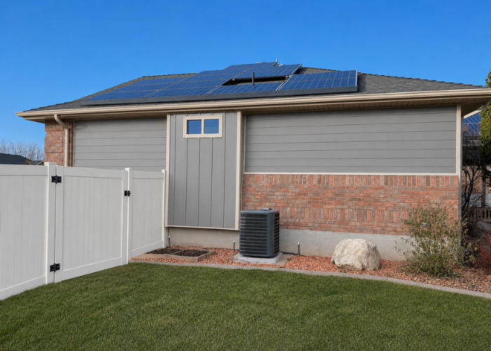 Side view of Layton Utah home with Ageless Slate Ascend Composite Cladding