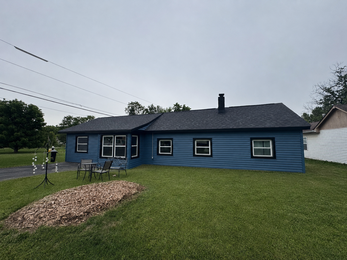 Indianapolis siding replacement rear exterior with Laguna Blue Charter Oak Dutch Lap siding